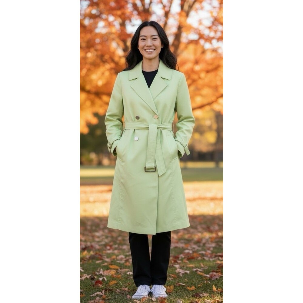 Terry Lewis NWT lime green double breast trench coat 1X